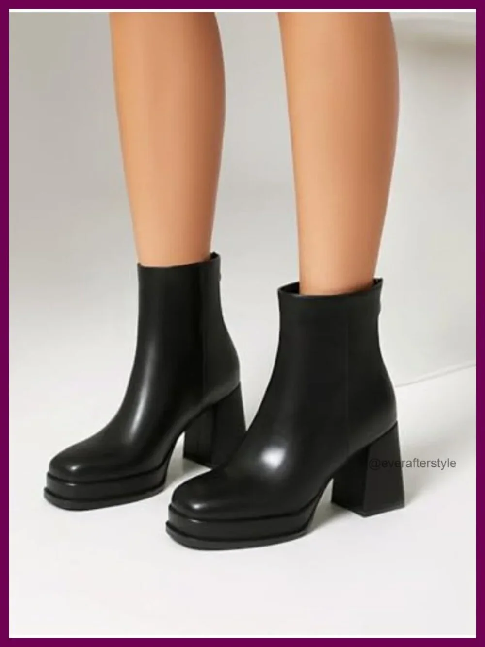 Chunky Platform Ankle Booties Square Toe Block Heel Zipper Faux Leather